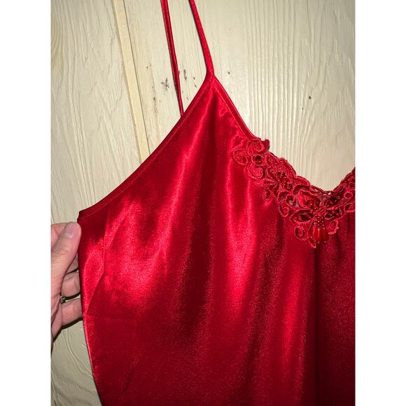 Vintage Intimate Affair Slip Dress Lingerie Small Red Satin Bead Valentine's Day - Picture 4 of 5